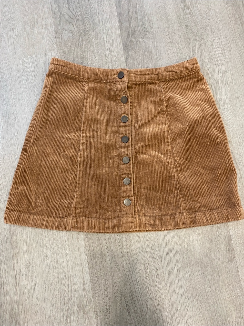 Forever 21 Button-Front Corduroy Midi Skirt in Camel Brown